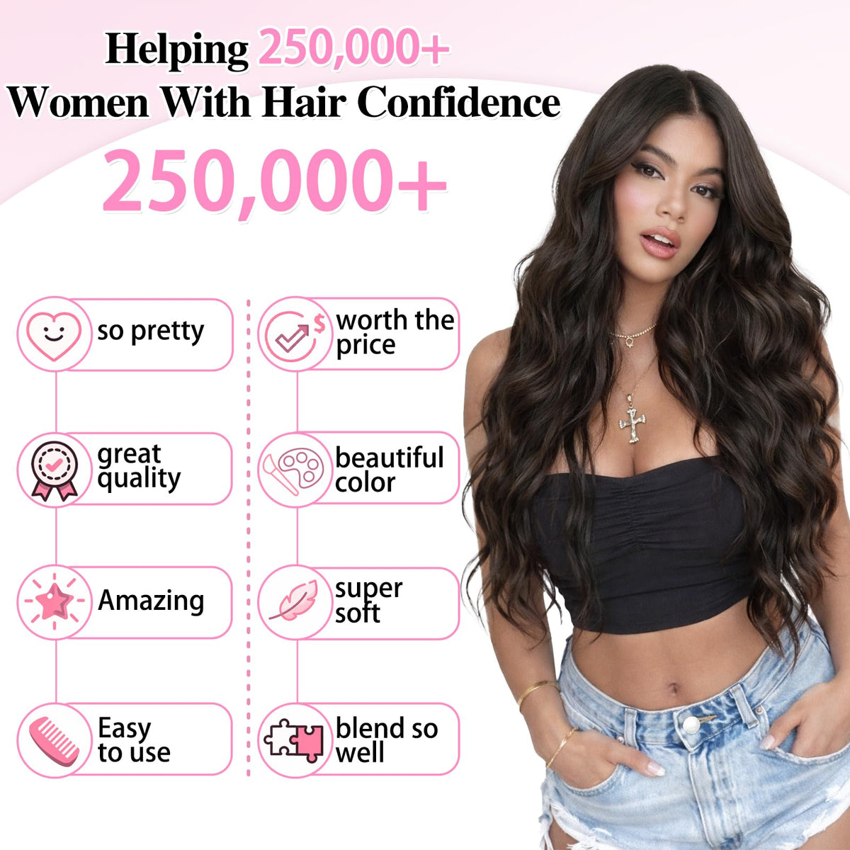 ALXNAN Long Wavy Clip in Hair Extensions 24-inch Deep Chocolate Brown in a hairstyle