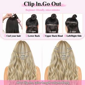 ALXNAN Long Wavy Clip in Hair Extensions 24 inch Dirty Blonde side view