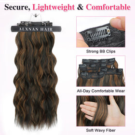 ALXNAN Long Wavy Clip in Hair Extensions 24 inch displayed on a mannequin
