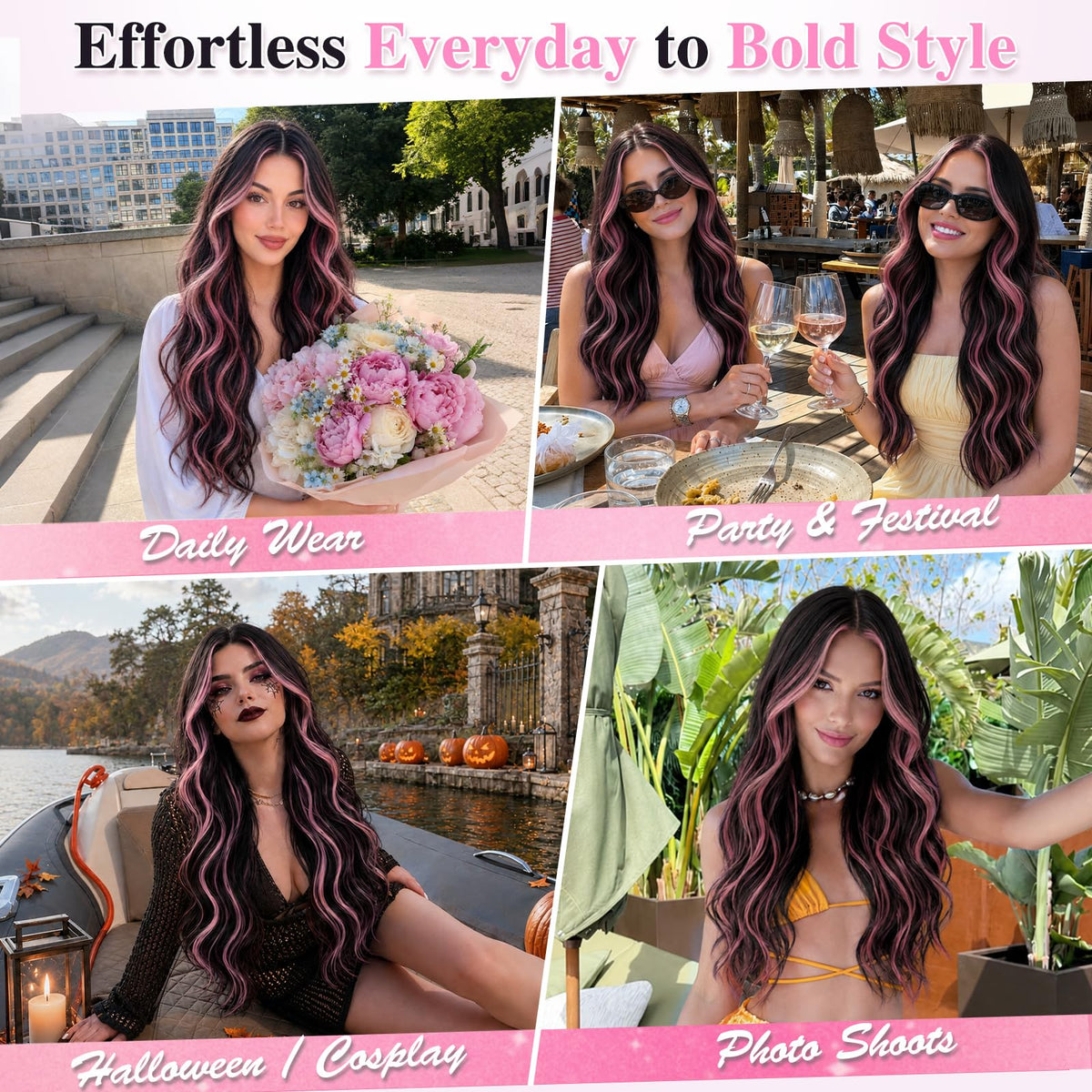 ALXNAN Long Wavy Clip in Hair Extensions 24-inch in natural light