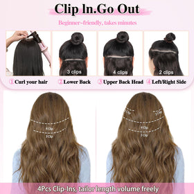 ALXNAN Long Wavy Clip in Hair Extensions 24 inch Light Brown with Blonde in packaging