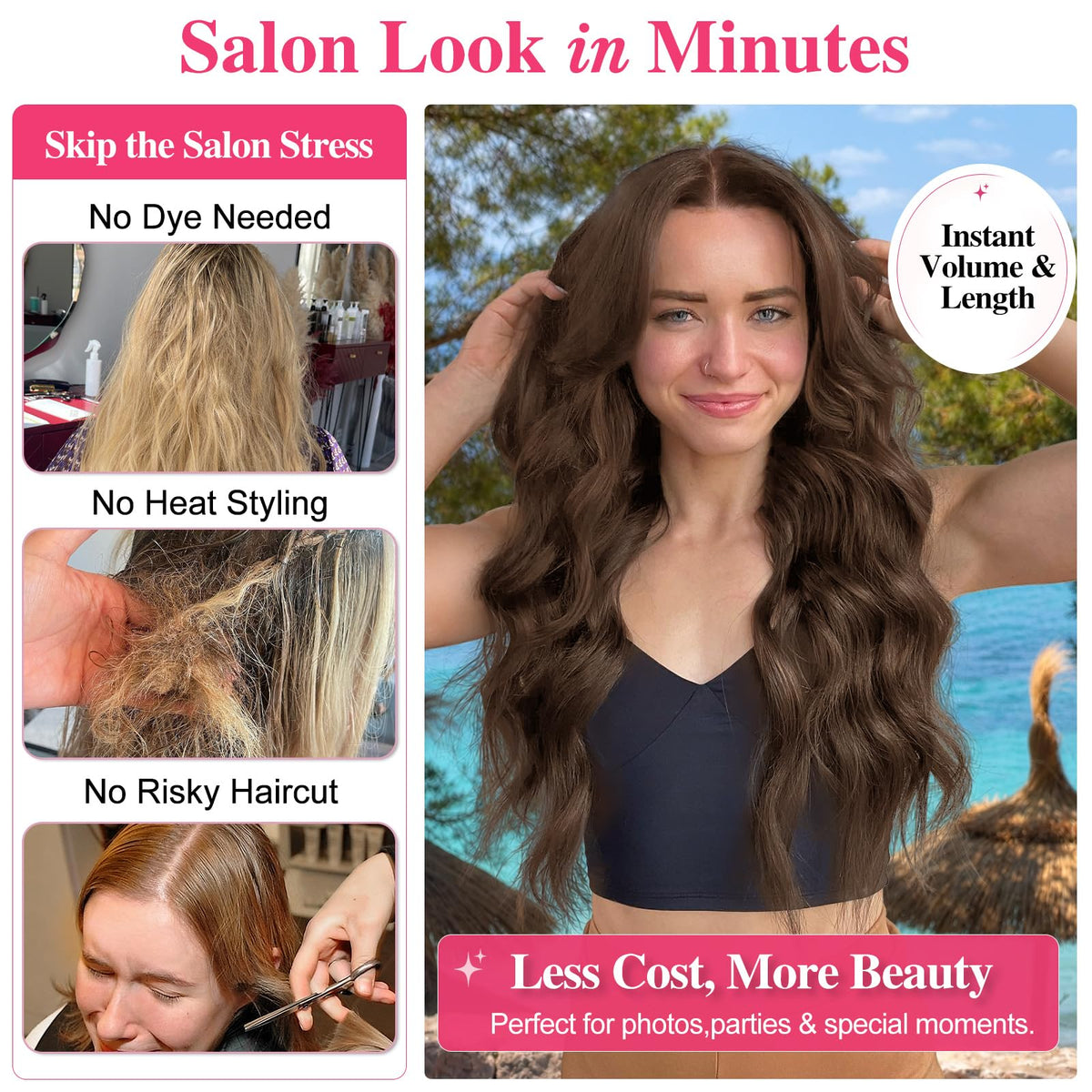 ALXNAN Long Wavy Clip in Hair Extensions 24-inch Medium Brown side view