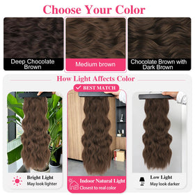 ALXNAN Long Wavy Clip in Hair Extensions 24-inch Medium Brown texture detail