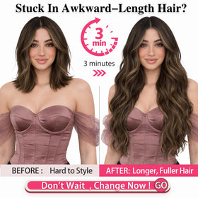 ALXNAN Long Wavy Clip in Hair Extensions 24 inch medium brown with blonde highlights packaging