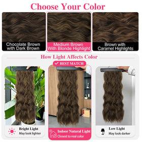 ALXNAN Long Wavy Clip in Hair Extensions 24 inch medium brown with blonde highlights different weft sizes