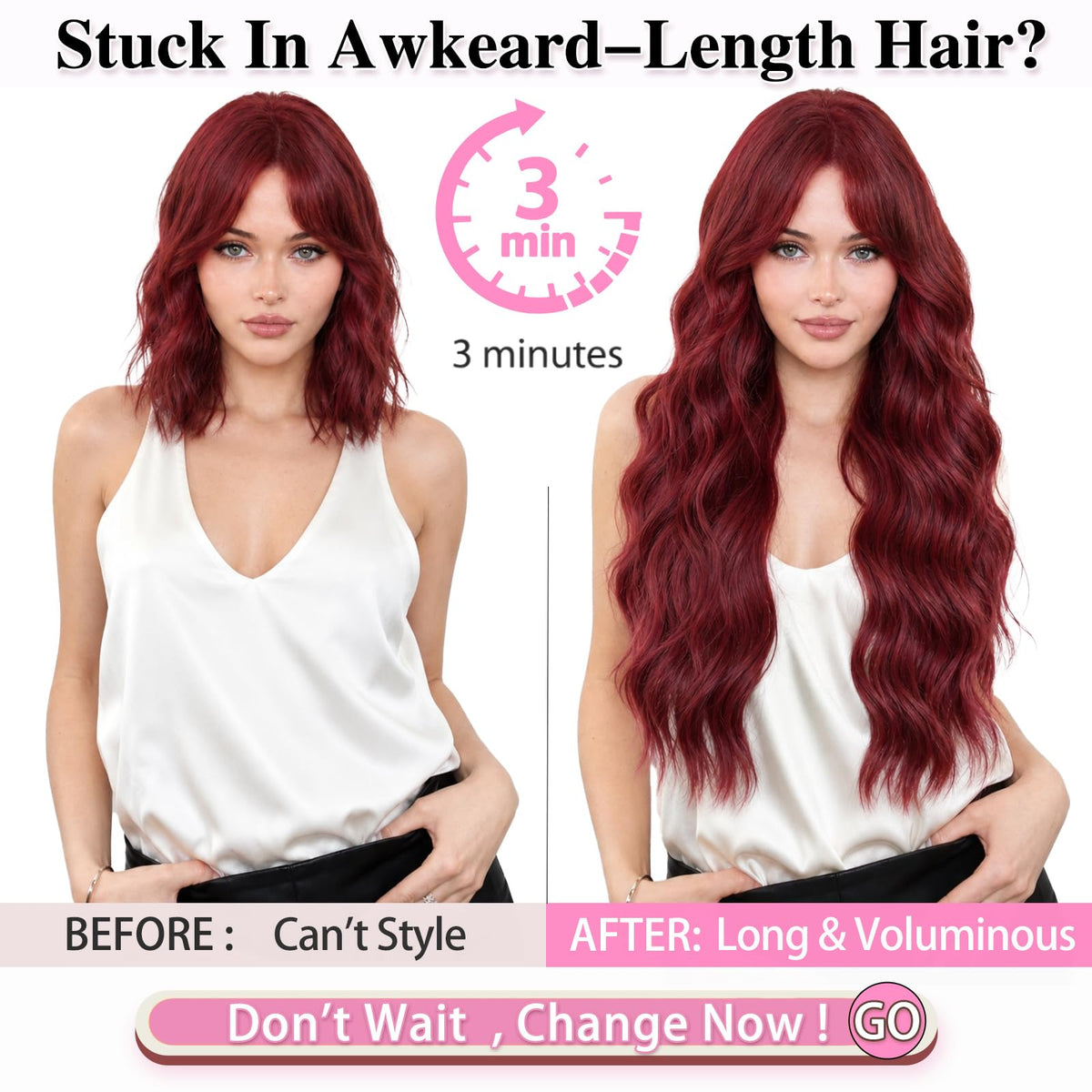 ALXNAN Long Wavy Clip in Hair Extensions 24 inch Red back view