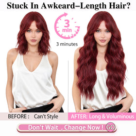 ALXNAN Long Wavy Clip in Hair Extensions 24 inch Red back view
