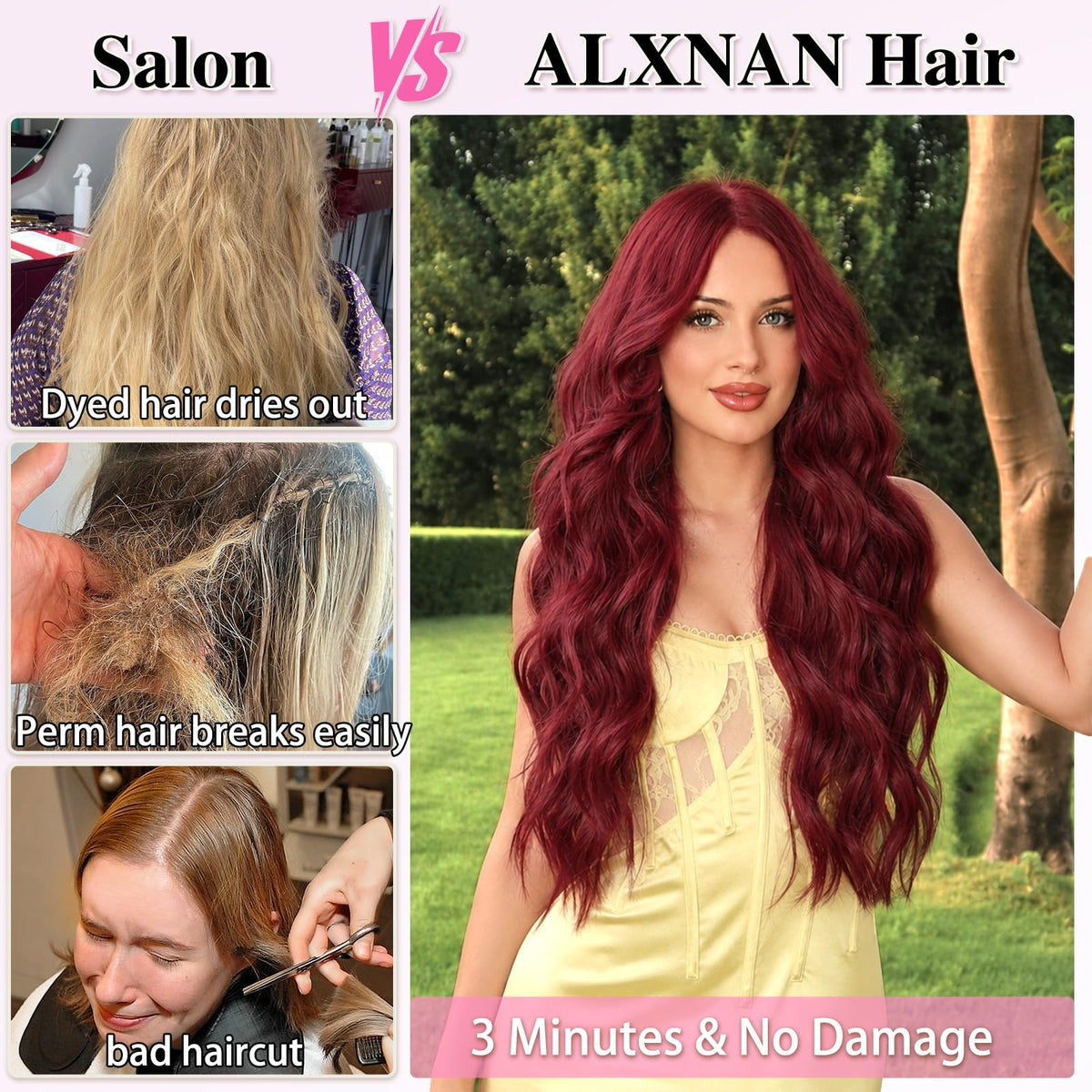 ALXNAN Long Wavy Clip in Hair Extensions 24 inch Red close-up of clips
