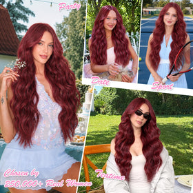 ALXNAN Long Wavy Clip in Hair Extensions 24 inch Red packaging