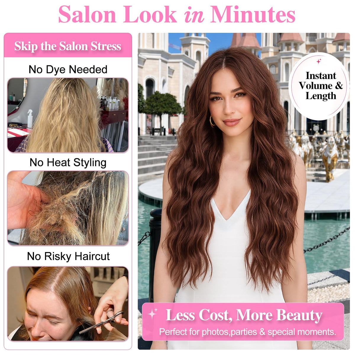 ALXNAN Long Wavy Clip in Hair Extensions 24 inch Reddish Brown clips detail