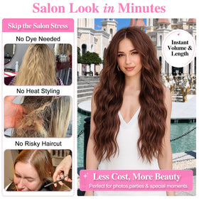 ALXNAN Long Wavy Clip in Hair Extensions 24 inch Reddish Brown clips detail