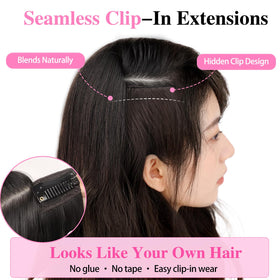 ALXNAN Long Wavy Clip in Hair Extensions 24 inch Reddish Brown close-up