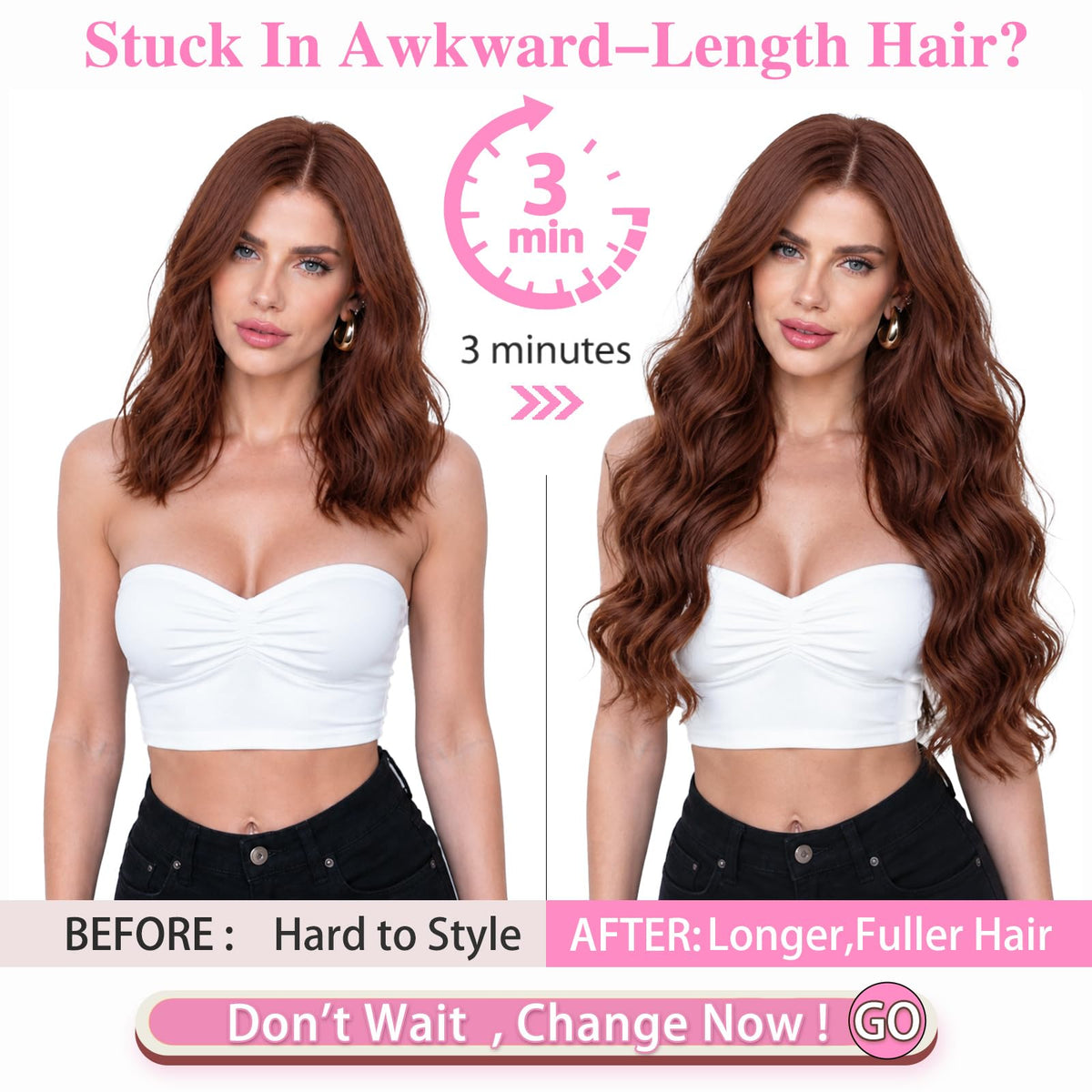 ALXNAN Long Wavy Clip in Hair Extensions 24 inch Reddish Brown packaging