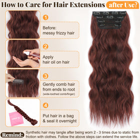 ALXNAN Long Wavy Clip in Hair Extensions 24-inch Wine Red close-up of clips