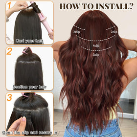 ALXNAN Long Wavy Clip in Hair Extensions 24-inch Wine Red in natural light
