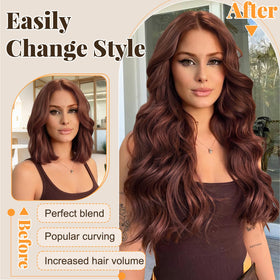 ALXNAN Long Wavy Clip in Hair Extensions 24-inch Wine Red side view