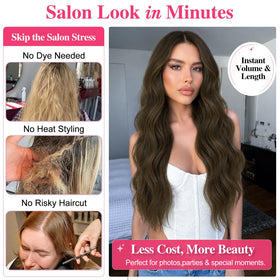 ALXNAN Long Wavy Clip in Hair Extensions 24" Light Chestnut Brown close-up of clips