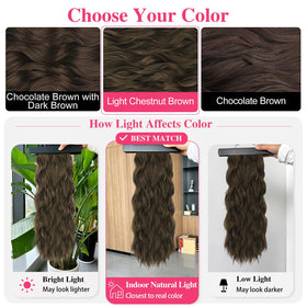 ALXNAN Long Wavy Clip in Hair Extensions 24" Light Chestnut Brown in natural light