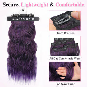 ALXNAN Long Wavy Clip-in Hair Extensions 24" styled for a party look