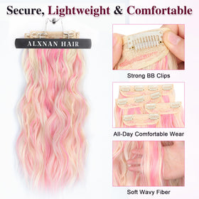 ALXNAN Long Wavy Clip in Hair Extensions back view
