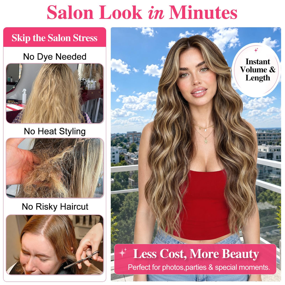 ALXNAN Long Wavy Clip in Hair Extensions close-up of clips