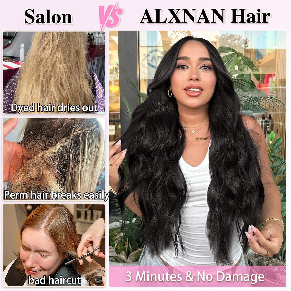 ALXNAN Long Wavy Clip in Hair Extensions close-up of clips