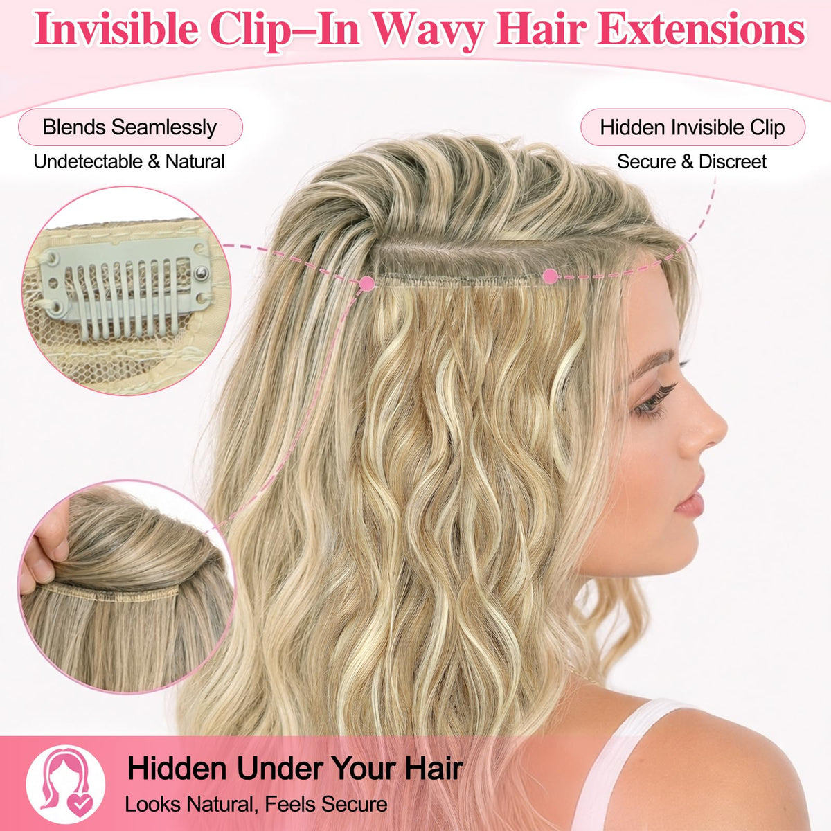 ALXNAN Long Wavy Clip in Hair Extensions close-up showing texture