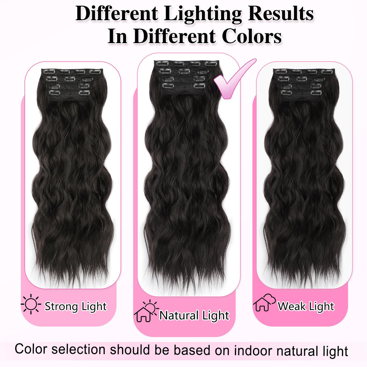 ALXNAN Long Wavy Clip in Hair Extensions in natural light