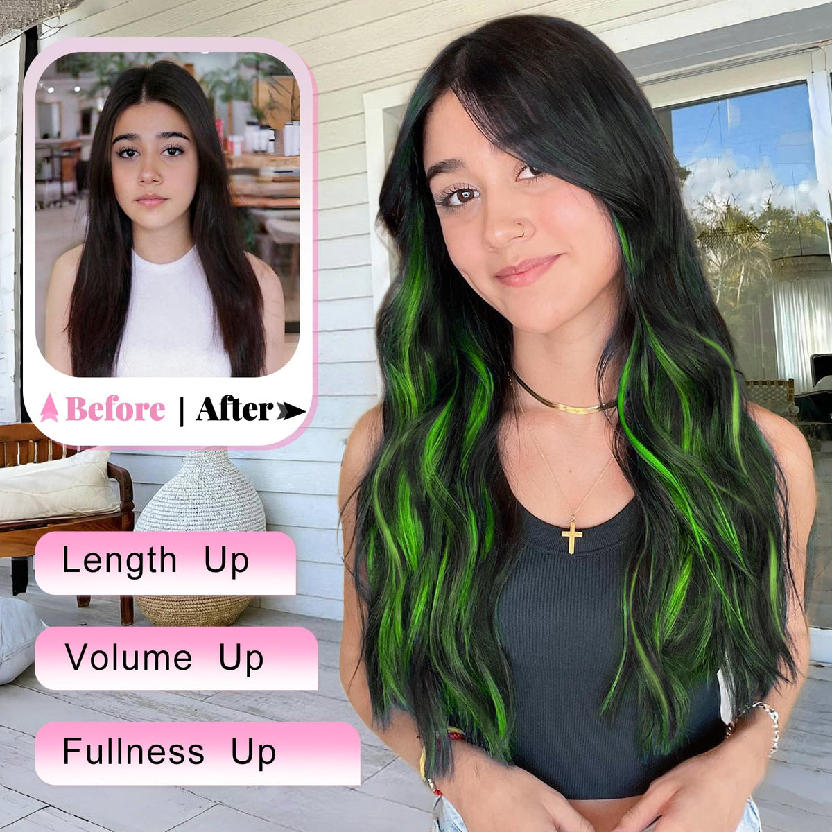 ALXNAN Long Wavy Clip in Hair Extensions packaging and contents