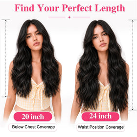 ALXNAN Long Wavy Clip in Hair Extensions showing different widths