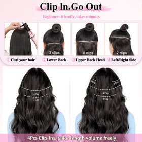 ALXNAN Long Wavy Clip in Hair Extensions styled on a model