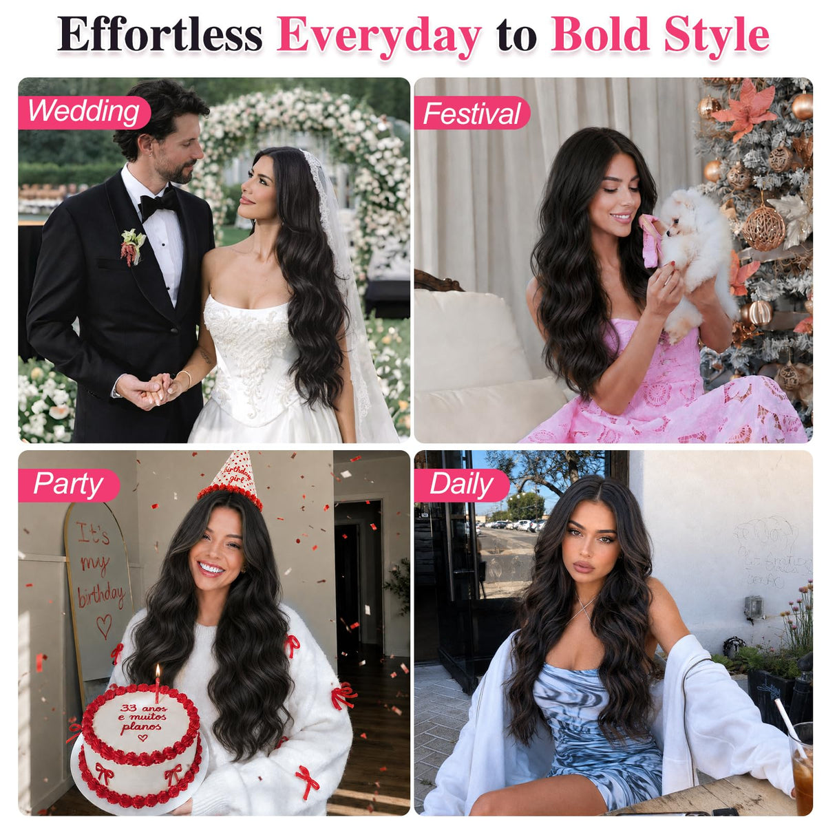 ALXNAN Long Wavy Clip in Hair Extensions styled on mannequin