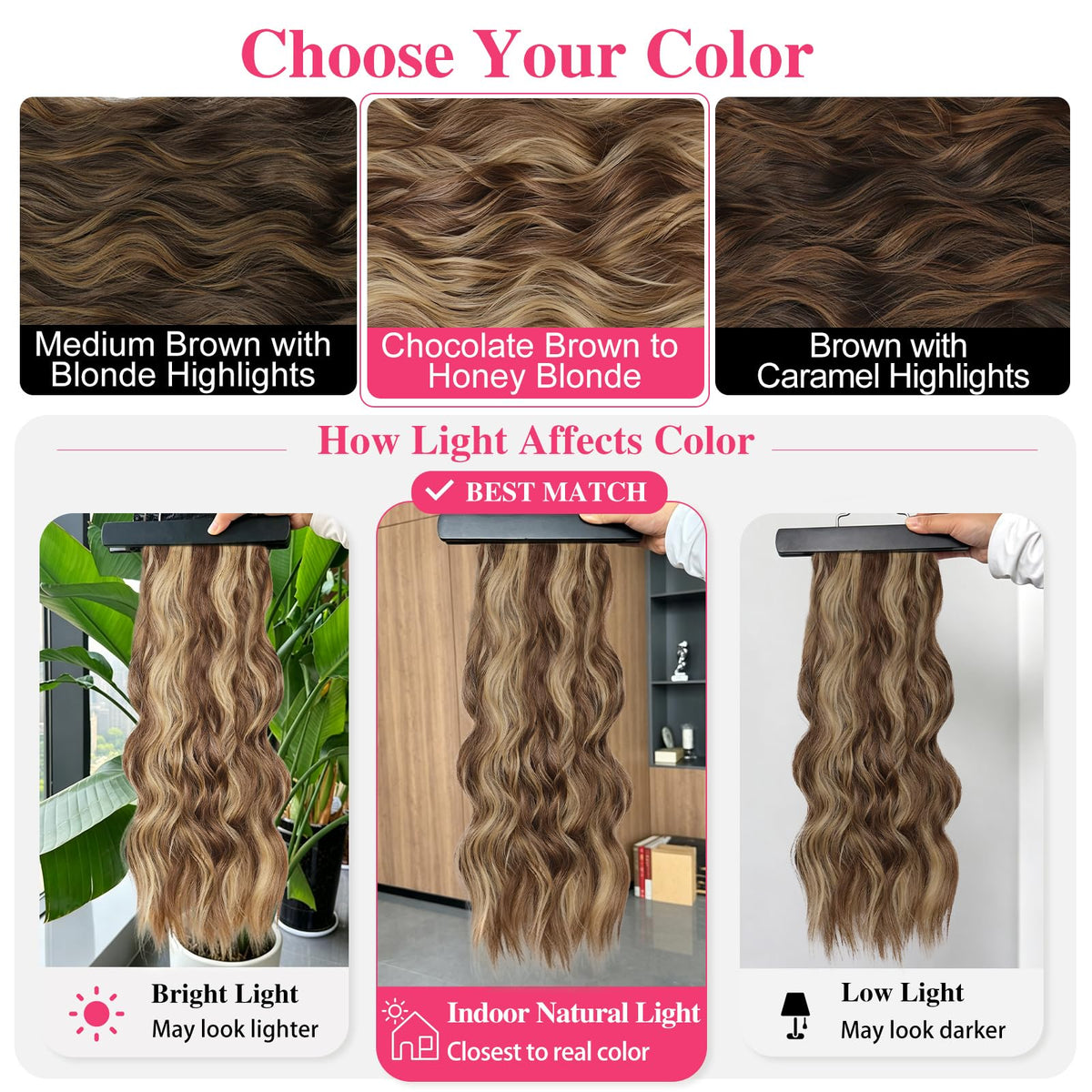 ALXNAN Long Wavy Clip in Hair Extensions with a brush and detangling spray