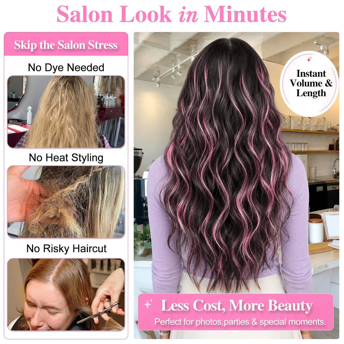 ALXNAN Long Wavy Hair Extensions 24-inch close-up of wavy texture