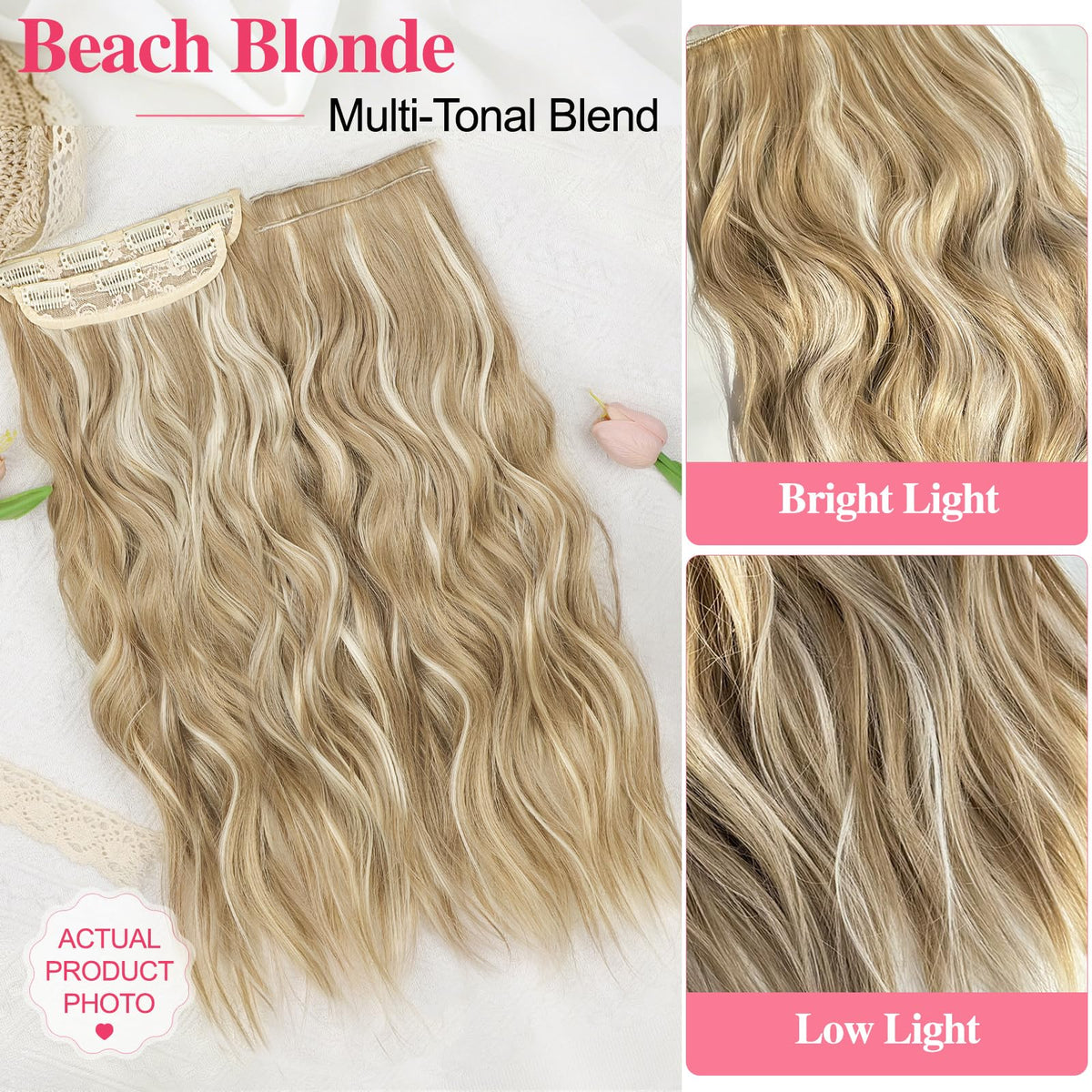 ALXNAN Long Wavy Hair Extensions displayed on a mannequin