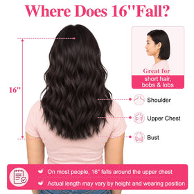 ALXNAN Wavy Clip in Hair Extensions 16" Chocolate Brown close-up of clips