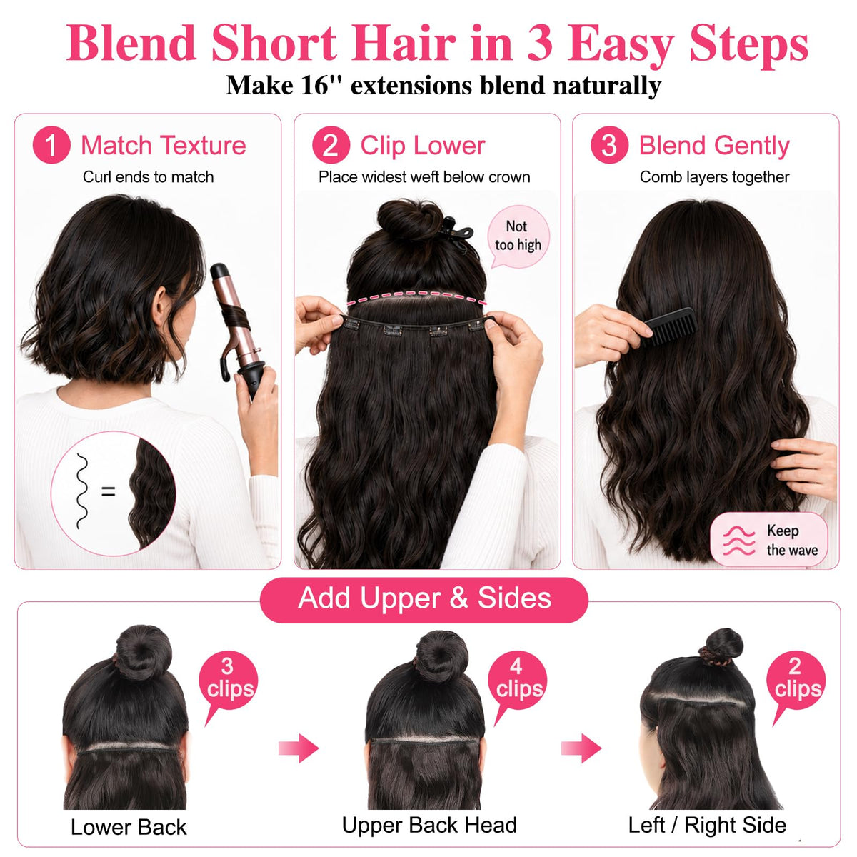 ALXNAN Wavy Clip in Hair Extensions 16" Chocolate Brown in a lifestyle setting