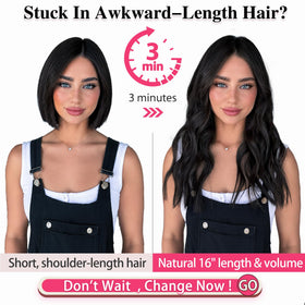 ALXNAN Wavy Clip in Hair Extensions 16-inch black packaging