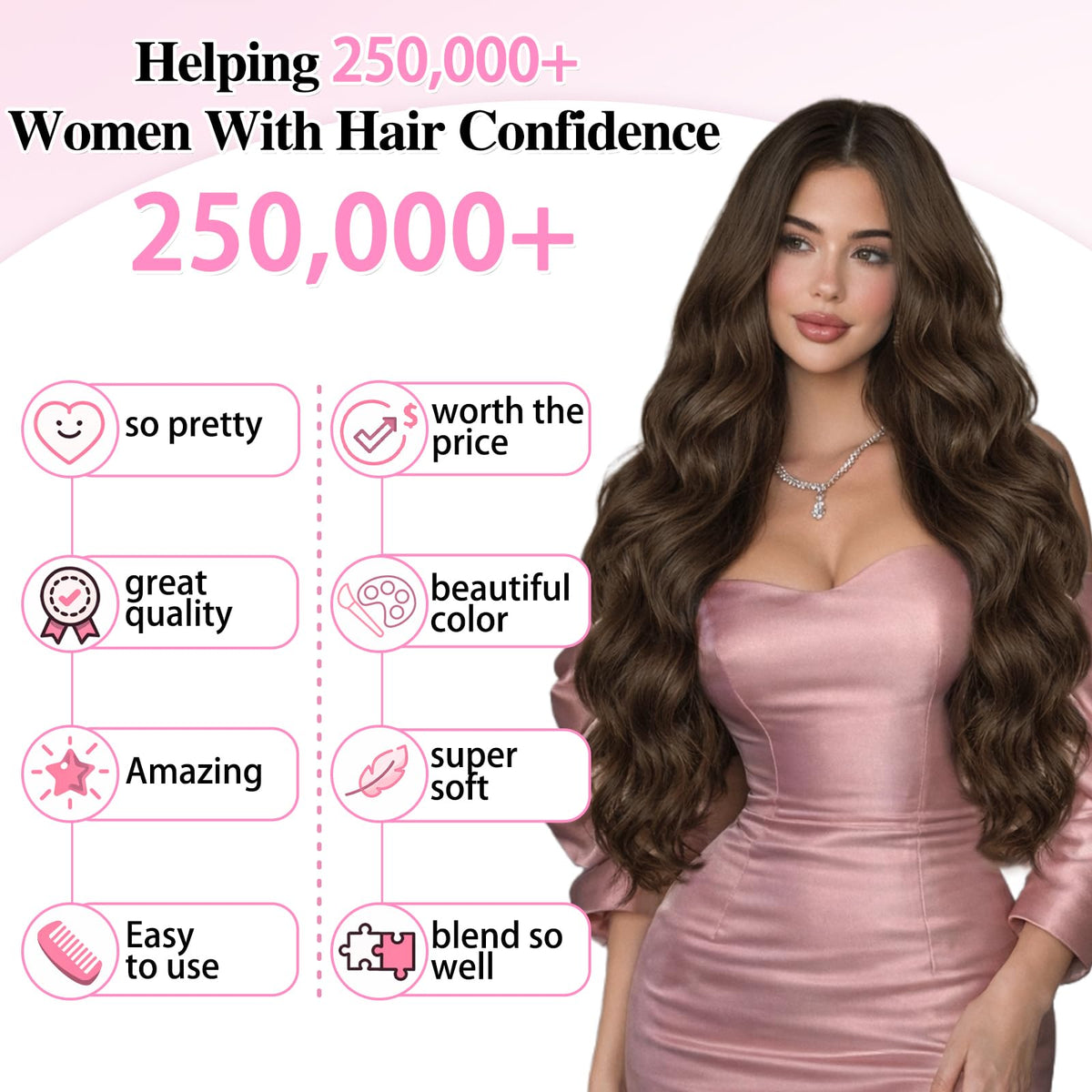 ALXNAN Wavy Clip in Hair Extensions 16-inch Chocolate Brown in natural light