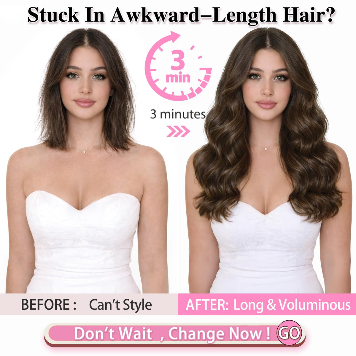 ALXNAN Wavy Clip in Hair Extensions 16-inch Chocolate Brown packaging
