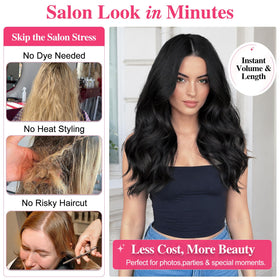 ALXNAN Wavy Clip in Hair Extensions 16 inch Dark Brown clips