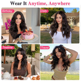 ALXNAN Wavy Clip in Hair Extensions 16 inch Dark Brown close-up