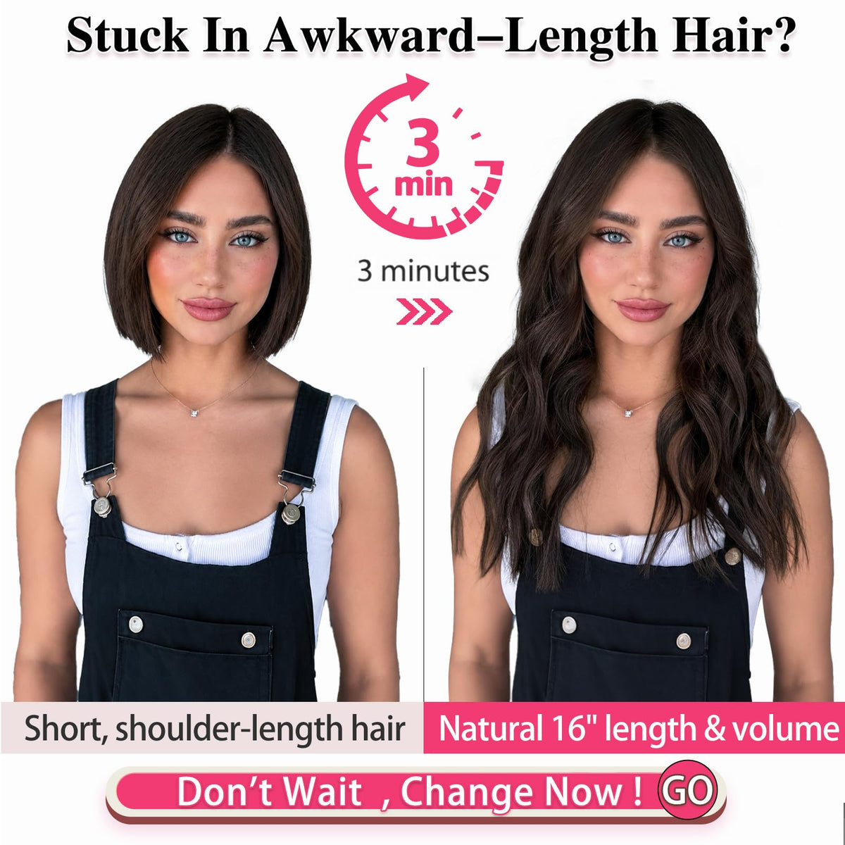 ALXNAN Wavy Clip in Hair Extensions 16 inch Dark Brown packaging