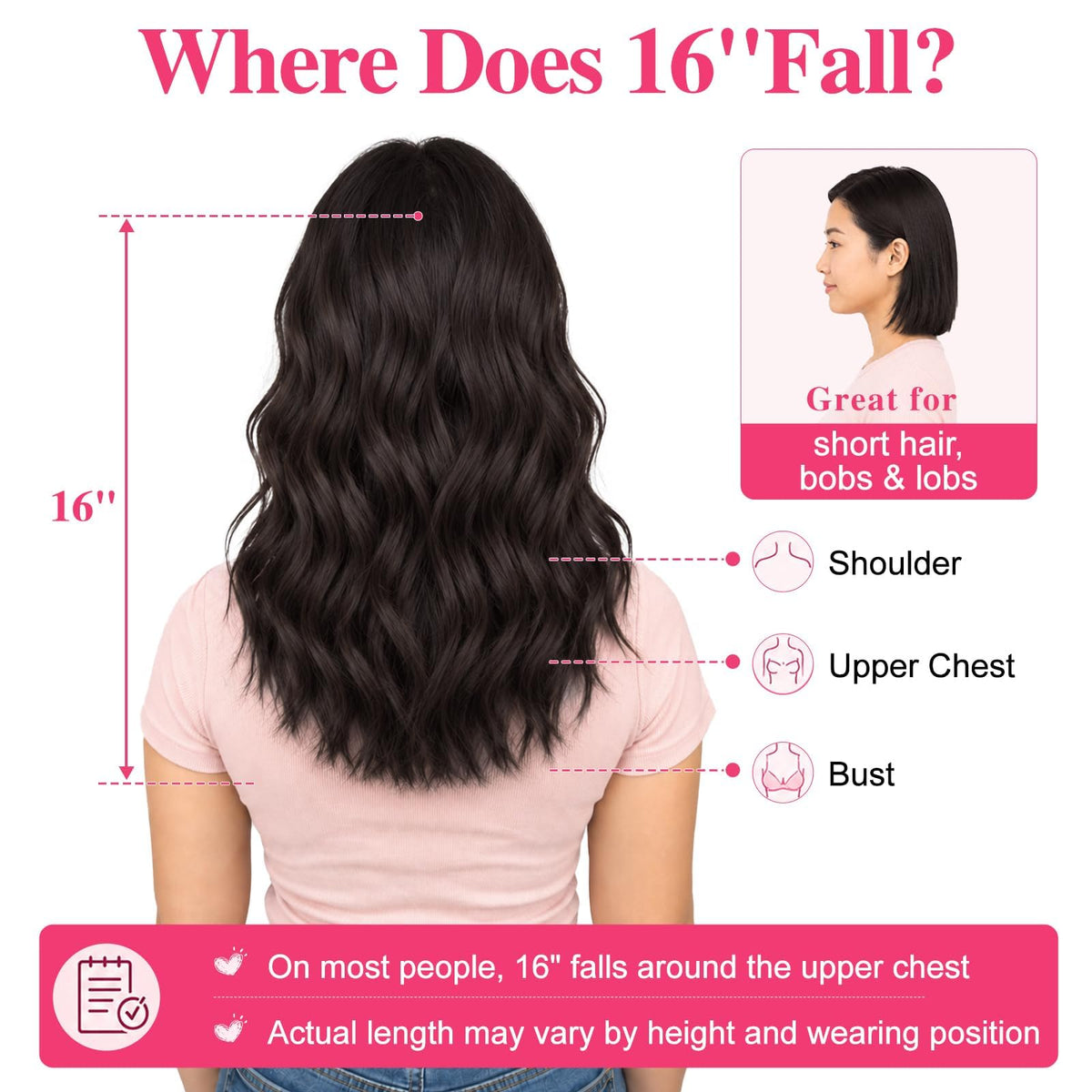 ALXNAN Wavy Clip in Hair Extensions 16 inch Dark Brown styled