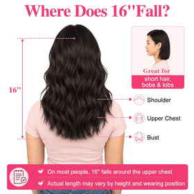 ALXNAN Wavy Clip in Hair Extensions 16 inch Dark Brown styled