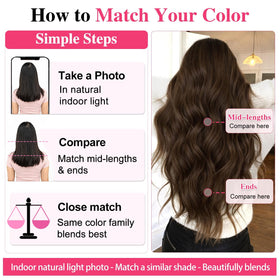 ALXNAN Wavy Clip in Hair Extensions 16 inch Dark Brown with hair care products