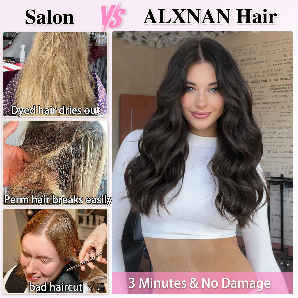 ALXNAN Wavy Clip in Hair Extensions close-up of clips