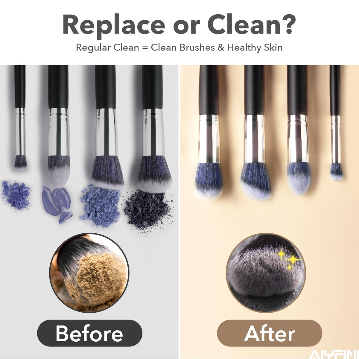 Alyfini Makeup Brush Cleaner in action with brushes