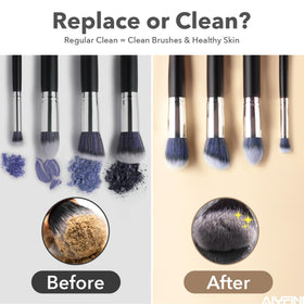 Alyfini Makeup Brush Cleaner in action with brushes
