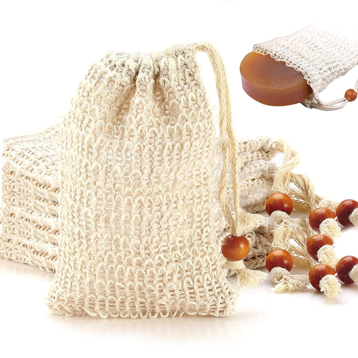 AMAHOMESA natural sisal soap saver bag front view